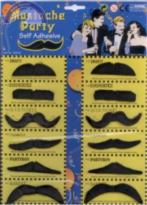 Bartkarte mit 12 verschiedenen schwarzen Schnurrbärtchen