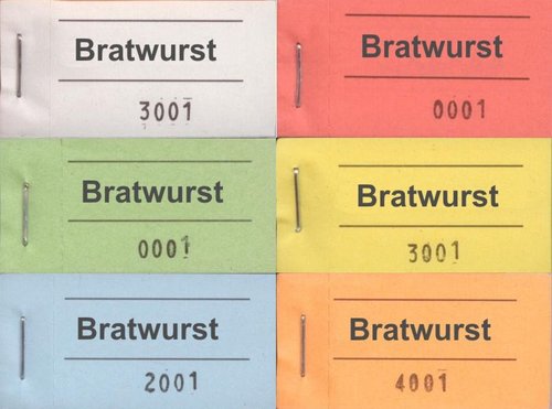 Block-Gutscheine, Bratwurst
