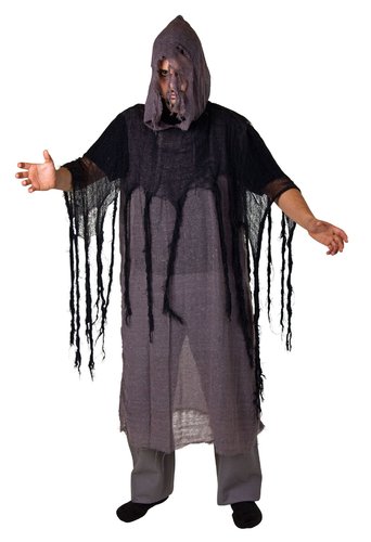 Kostüm Kapuzenkutte Lumpengewebe, grau/braun, Größe Universalgröße