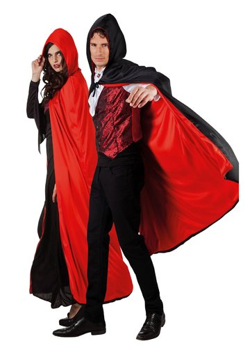 Karnevalkostüm Wendeumhang mit Kapuze schwarz-rot, Universalgöße